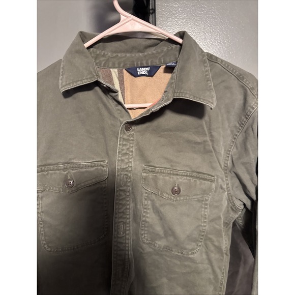 Lands' End Jackets & Blazers - Lands' End Shirt Jacket Flannel Lined Button Up Olive Green Small